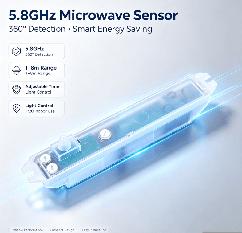 PD-MV1020 Czujnik mikrofalowy 5,8 GHz | Ukryta instalacja, mniej fałszywych wyzwalaczy oświetlenia
